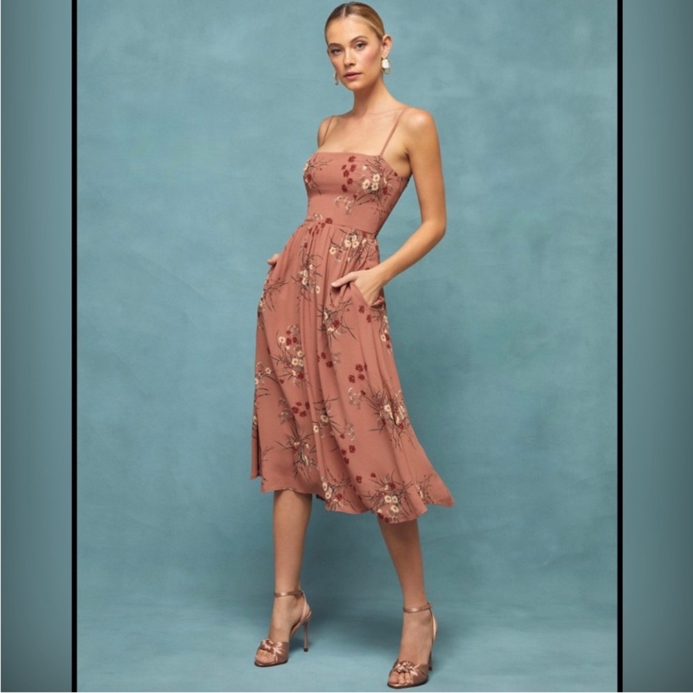 Reformation Rosehip dress size 8 midi dress mauve brown floral print